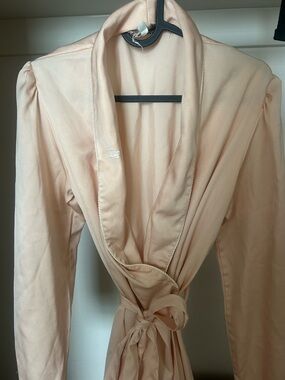 Silky Peach Wrap Robe with Shawl Collar